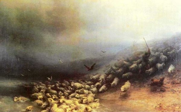 Flock of Sheep at Gale by Ivan Konstantinovich Aivazovsky - Hand-Painted Oil Painting Reproduction