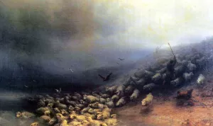 Flock of Sheep in a Gale by Ivan Konstantinovich Aivazovsky - Oil Painting Reproduction