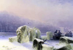 Ice Breakers on the Frozen Neva in Saint Petersburg by Ivan Konstantinovich Aivazovsky - Oil Painting Reproduction