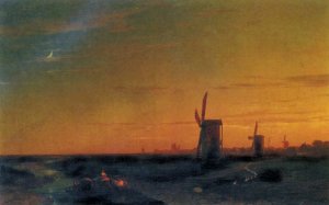 Landscape With Windmills Oil painting by Ivan Konstantinovich Aivazovsky