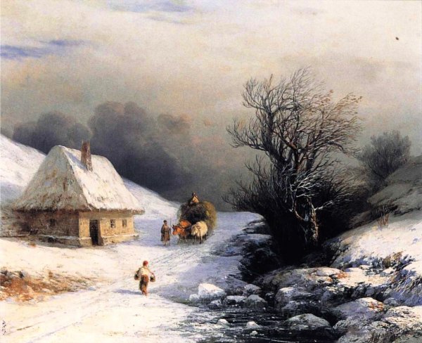 Main Product Photo of Little Russian Ox Cart in Winter Painting by Ivan Konstantinovich Aivazovsky