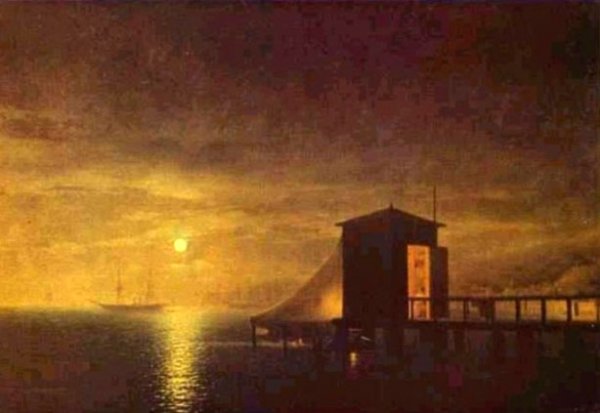 Moonlit Night, A Bathing Hut, in Feodosia by Ivan Konstantinovich Aivazovsky - Hand-Painted Oil Painting Reproduction