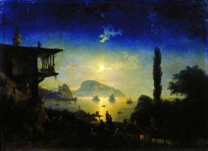 Moonlit Night on the Crimea, Gurzuf by Ivan Konstantinovich Aivazovsky Oil Painting