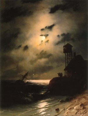 Moonlit Seascape With Shipwreck Oil painting by Ivan Konstantinovich Aivazovsky