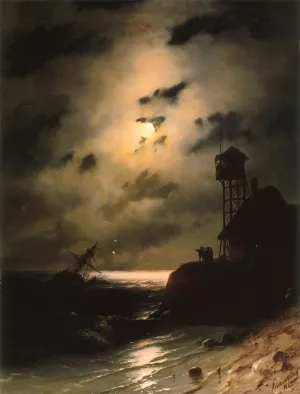 Moonlit Seascape With Shipwreck Oil painting by Ivan Konstantinovich Aivazovsky