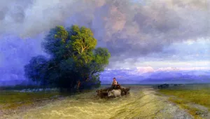 Ox Cart Crossing a Flooded Plain by Ivan Konstantinovich Aivazovsky - Oil Painting Reproduction