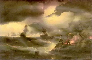Peter the First to Light Out a Watch-Fire by Ivan Konstantinovich Aivazovsky - Oil Painting Reproduction
