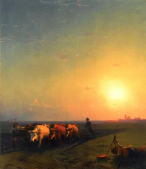 Ploughing the Fields, Crimea by Ivan Konstantinovich Aivazovsky Oil Painting