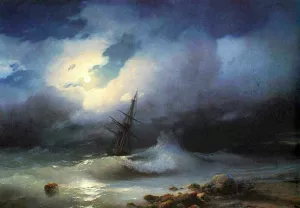 Rough Sea at Night by Ivan Konstantinovich Aivazovsky - Oil Painting Reproduction