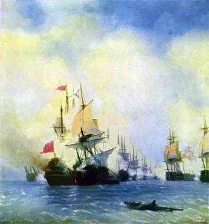 Sea Battle Near Navarine by Ivan Konstantinovich Aivazovsky - Oil Painting Reproduction