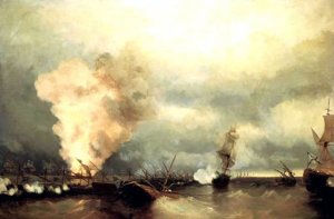 Sea Battle Near Vyborg by Ivan Konstantinovich Aivazovsky Oil Painting
