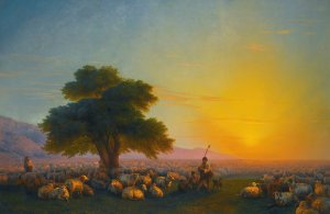 Shepherds With Their Flock At Sunset by Ivan Konstantinovich Aivazovsky Oil Painting