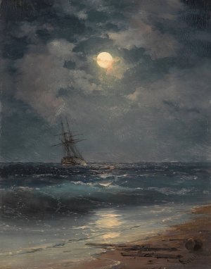 Ship by Moonlight by Ivan Konstantinovich Aivazovsky Oil Painting