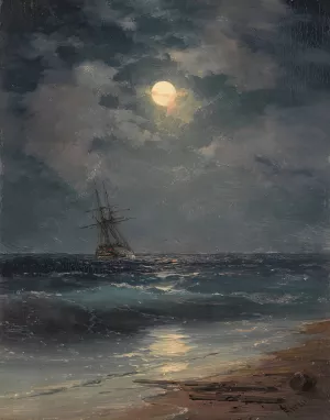Ship by Moonlight by Ivan Konstantinovich Aivazovsky Oil Painting