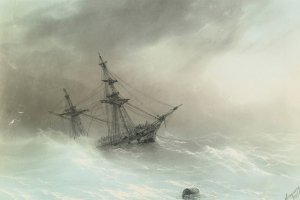 Ship In A Stormy Sea by Ivan Konstantinovich Aivazovsky Oil Painting