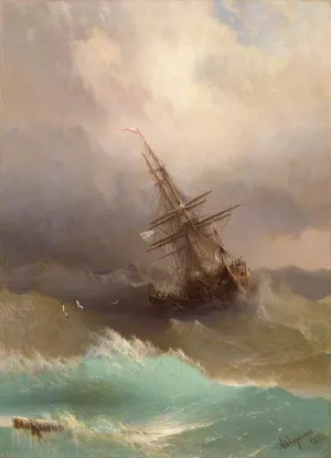 Ship in the Stormy Sea by Ivan Konstantinovich Aivazovsky - Oil Painting Reproduction