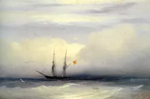 Ship on a Stormy Sea by Ivan Konstantinovich Aivazovsky Oil Painting