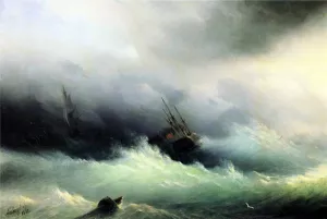 Ships in a Storm by Ivan Konstantinovich Aivazovsky Oil Painting