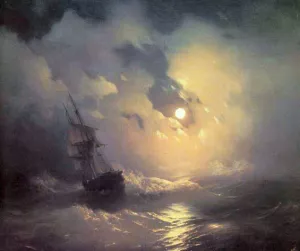 Tempest on the Sea at Night by Ivan Konstantinovich Aivazovsky - Oil Painting Reproduction