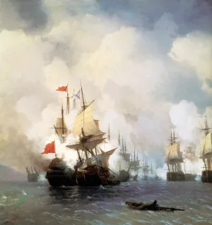 The Battle in the Chios Channel by Ivan Konstantinovich Aivazovsky - Oil Painting Reproduction