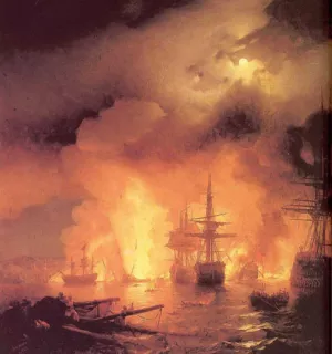 The Battle of Chesme by Ivan Konstantinovich Aivazovsky Oil Painting