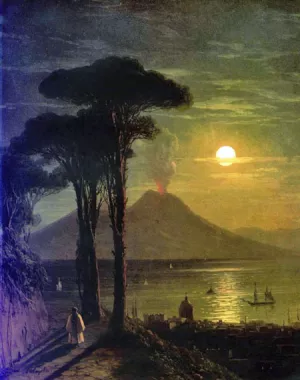 The Bay of Naples at Moonlit Night, Vesuvius by Ivan Konstantinovich Aivazovsky - Oil Painting Reproduction