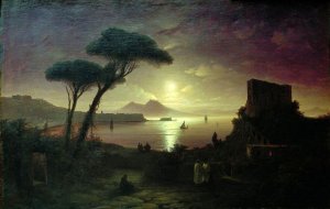 The Bay of Naples at Moonlit Night Oil painting by Ivan Konstantinovich Aivazovsky