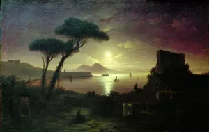 The Bay of Naples at Moonlit Night Oil painting by Ivan Konstantinovich Aivazovsky