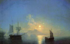 The Bay of Naples by Moonlight by Ivan Konstantinovich Aivazovsky Oil Painting