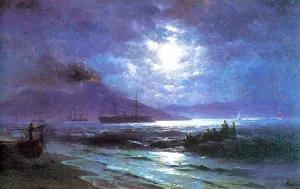 The Bay of Naples by Moonlight by Ivan Konstantinovich Aivazovsky Oil Painting