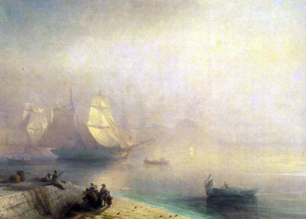 The Bay of Naples on a Misty Morning by Ivan Konstantinovich Aivazovsky - Hand-Painted Oil Painting Reproduction