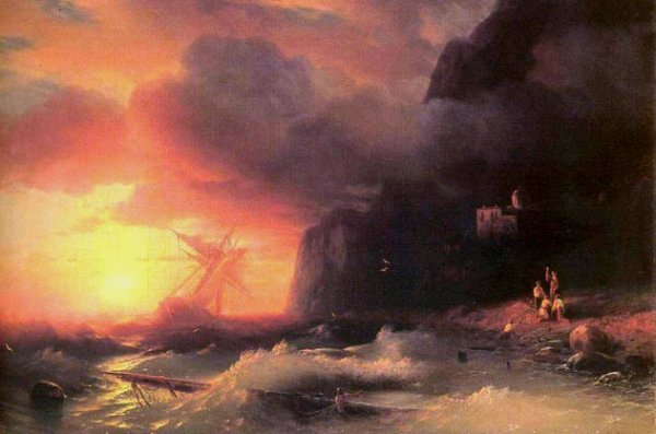 The Shipwreck near Mountain of Aphon by Ivan Konstantinovich Aivazovsky - Hand-Painted Oil Painting Reproduction