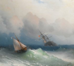 Two Ships At Sea by Ivan Konstantinovich Aivazovsky Oil Painting