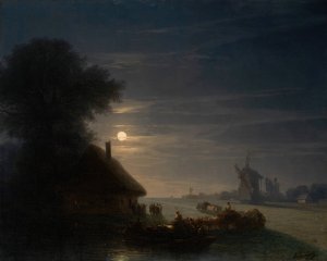 Ukrainian Landscape at Night by Ivan Konstantinovich Aivazovsky Oil Painting