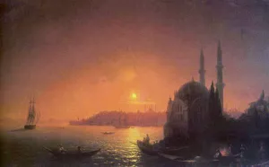 View of Constantinople by Moonlight by Ivan Konstantinovich Aivazovsky Oil Painting