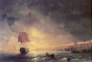 View of Odessa by Moonlight by Ivan Konstantinovich Aivazovsky Oil Painting