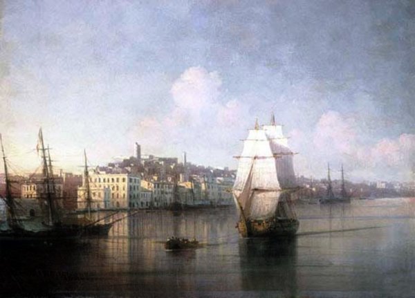 View of Seaside Town by Ivan Konstantinovich Aivazovsky - Hand-Painted Oil Painting Reproduction
