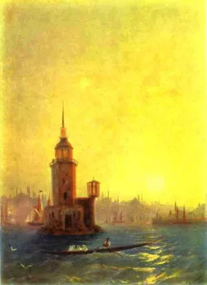 View of the Leander Tower in Constantinople by Ivan Konstantinovich Aivazovsky - Oil Painting Reproduction