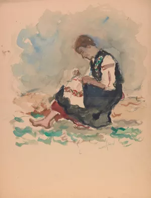 Haftujaca dziewczyna by Ivan Ivanec Oil Painting