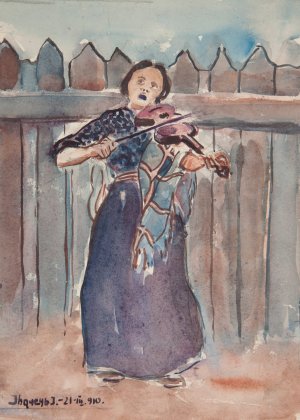 Kobieta grajaca na skrzypcach by Ivan Ivanec Oil Painting