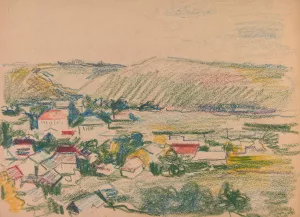 Letni pejzaz z domami poSrod wzgorz Oil painting by Ivan Ivanec