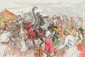 Oddzial zolnierzy Legionu Ukrainskich Strzelcow Siczowych wSrod wiwatujacej ludnoSci wiejskiej by Ivan Ivanec Oil Painting