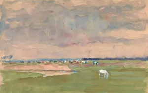 Pejzaz letni z koniem i krowami na pastwisku by Ivan Ivanec Oil Painting