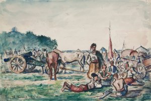 Scena historyczna - odpoczynek taboru kozackiego by Ivan Ivanec Oil Painting