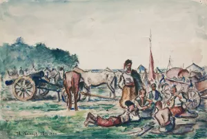 Scena historyczna - odpoczynek taboru kozackiego by Ivan Ivanec Oil Painting