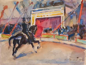 Scena z cyrku - jezdziec na koniu by Ivan Ivanec Oil Painting