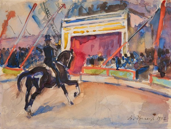 Main Product Photo of Scena z cyrku - jezdziec na koniu  Painting by Ivan Ivanec