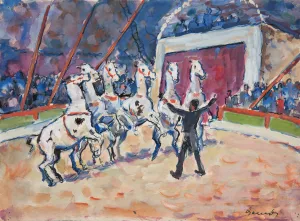 Scena z cyrku - pokaz tresury koni by Ivan Ivanec Oil Painting