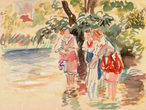 Trzy kobiety brodzace w rzece by Ivan Ivanec Oil Painting