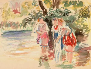 Trzy kobiety brodzace w rzece by Ivan Ivanec Oil Painting